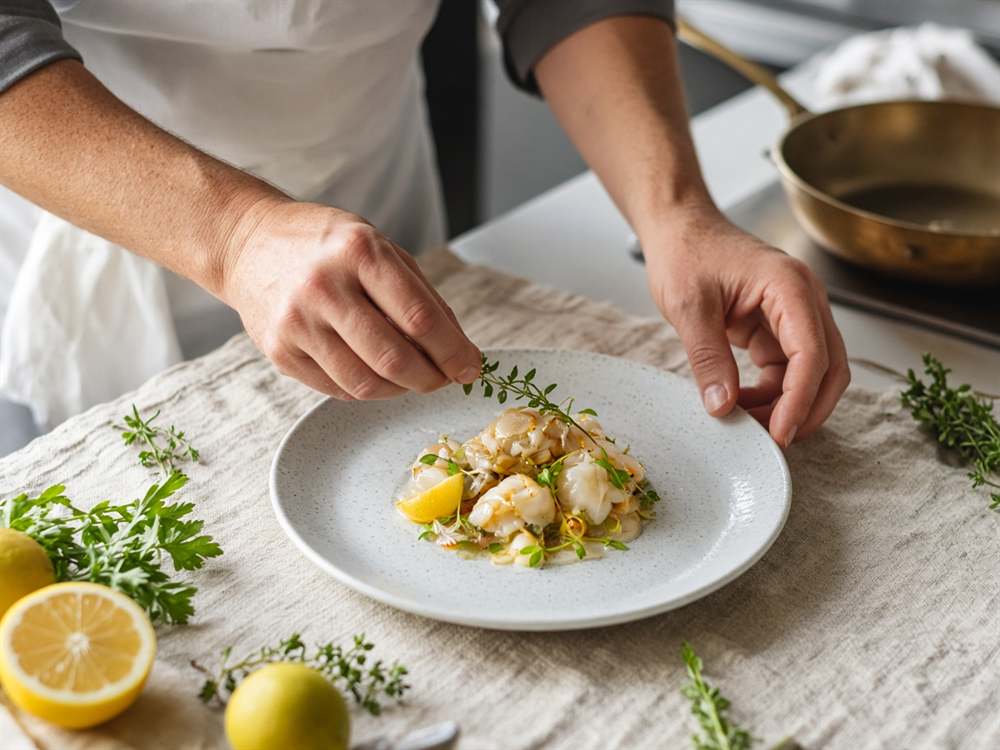 Dressage d'un plat de poisson dans la cuisine de PanardierCuisine.com