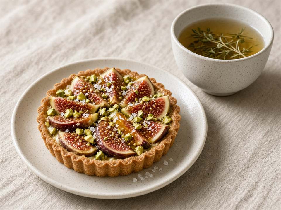 Tarte aux figues, pistache et infusion